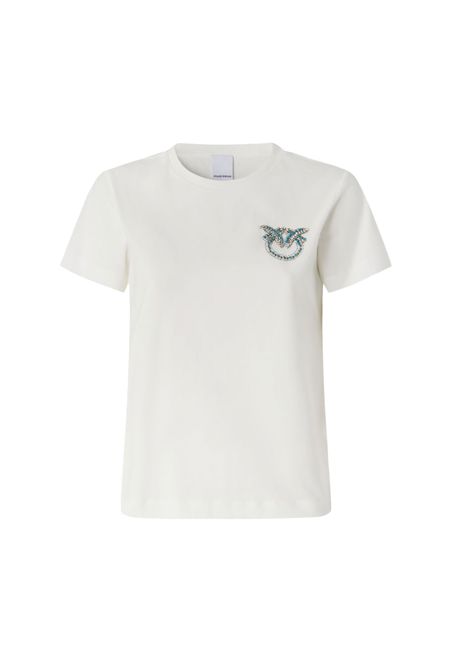 T-shirt Pinko donna 103320 A2G7 bianca Nambrone maniche corte logo cristalli perline PINKO | 103320 A2G7Z05